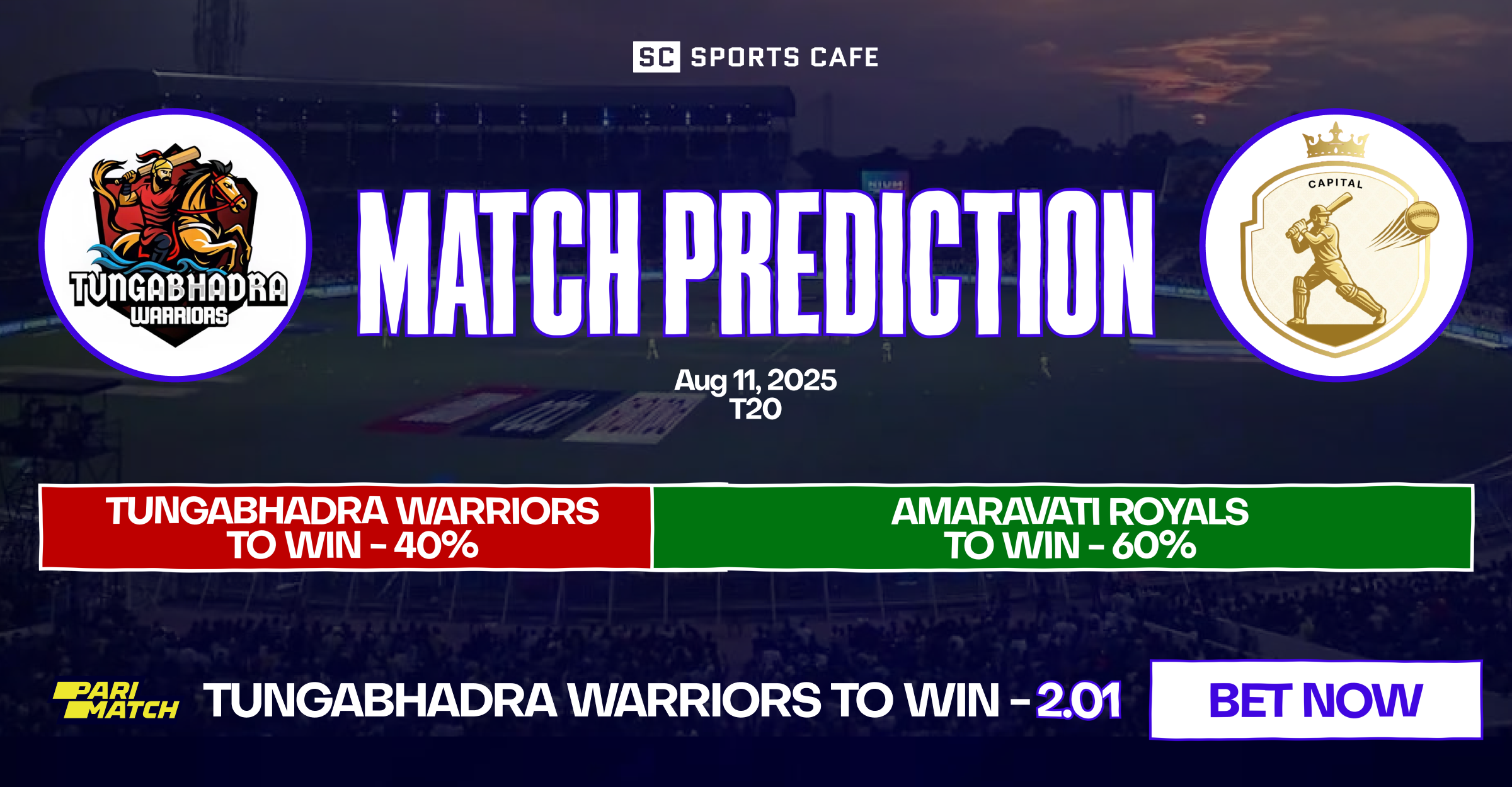 Tungabhadra Warriors vs Amaravati Royals match prediction.